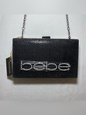bebe Zaza Clutch Purse Rhinestone Studs Disco Club Mini Evening Paris Black NWT
